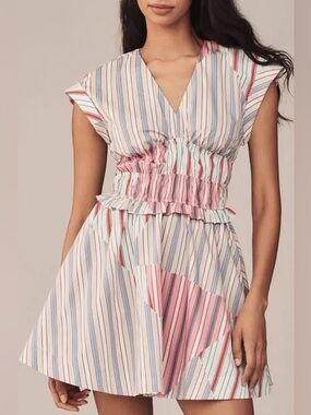 BY ANTHROPOLOGIE CAP-SLEEVE V-NECK A-LINE MINI DRESS